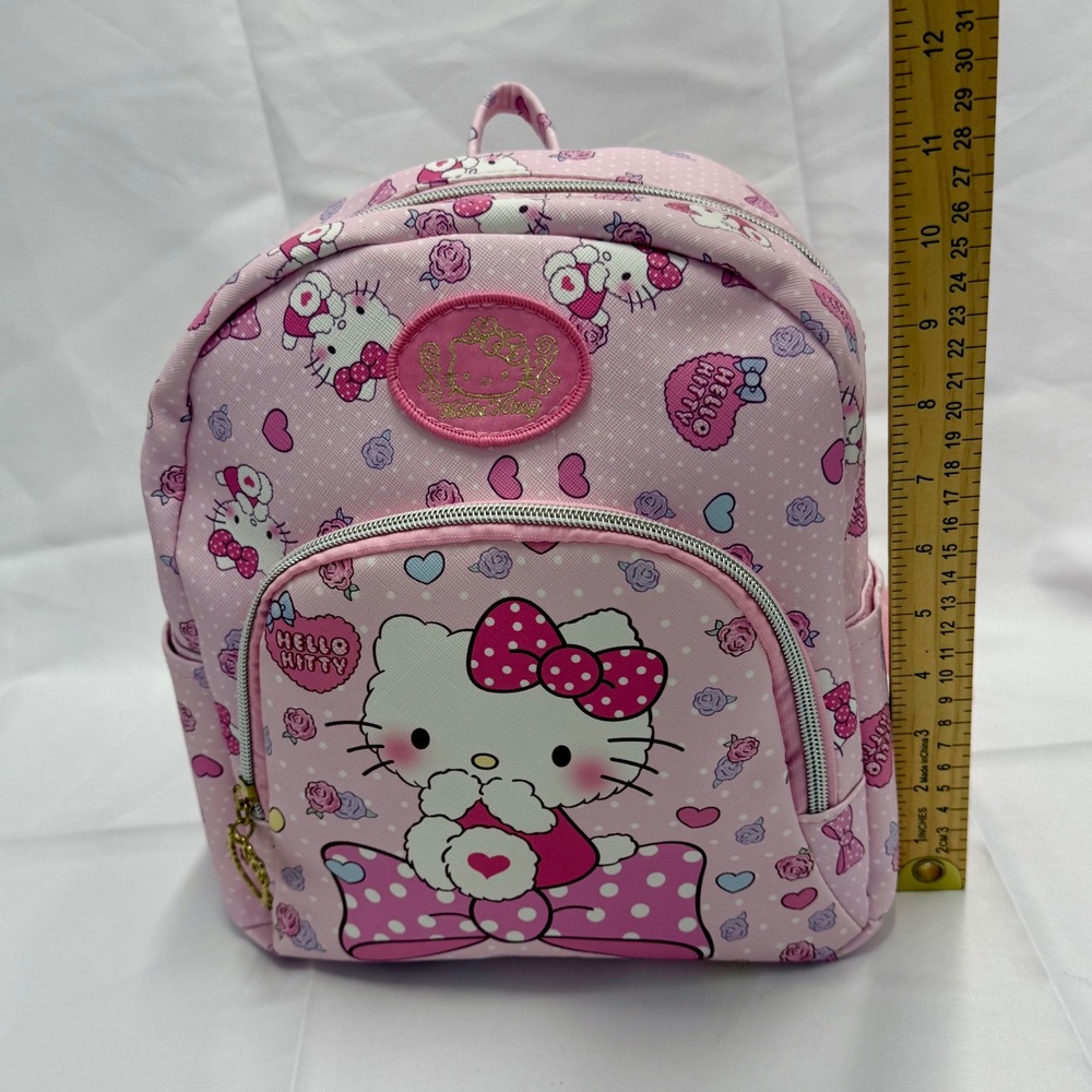 Hello Kitty Sanrio Pink Mini Backpack All Over Print Hearts Roses Kids Bag - Picture 5 of 8